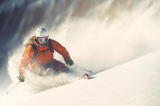 Wintertijd Skiër en bergen landschap Generatieve AI