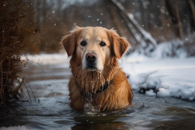 Wintertime golden retriever