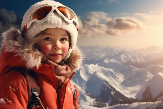 Photo wintry little girl ski resort generate ai