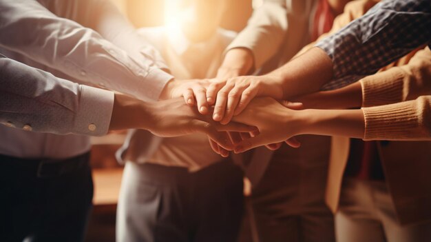 Photo winwin business cooperation multiple hands folded together