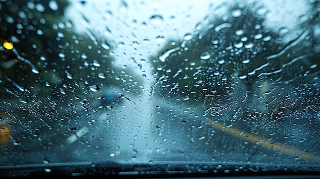 ワイパーがフロントガラスの上で雨を降らせる