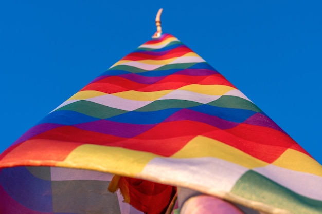 The Wiphala, square emblem, flag to represent some native peoples of the Andes, Peru, Bolivia, Ecuador, Argentina, Chile and Colombia.