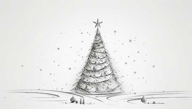 Photo wired christmas tree minimalist hand pencil sketch