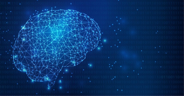 Photo wireframe of a digital human brain neural network for artificial intelligence concept