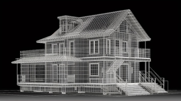 Wireframe house on isolated background