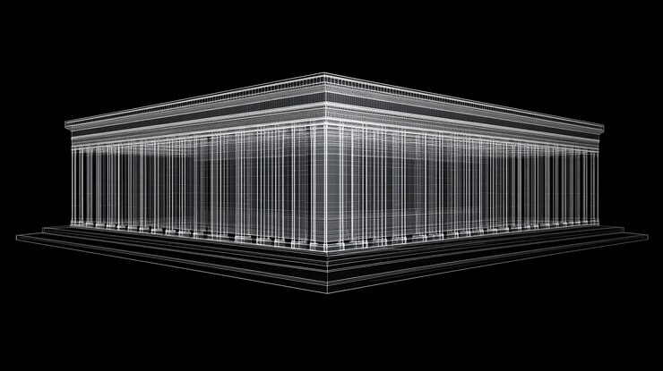 Photo wireframe model of a classical temple