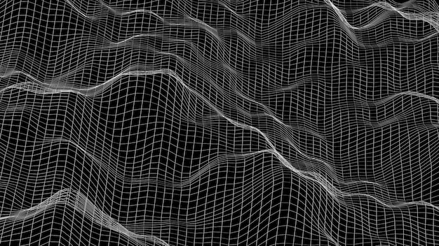 Wireframe Mountains on Black Background 3D Render abstract design