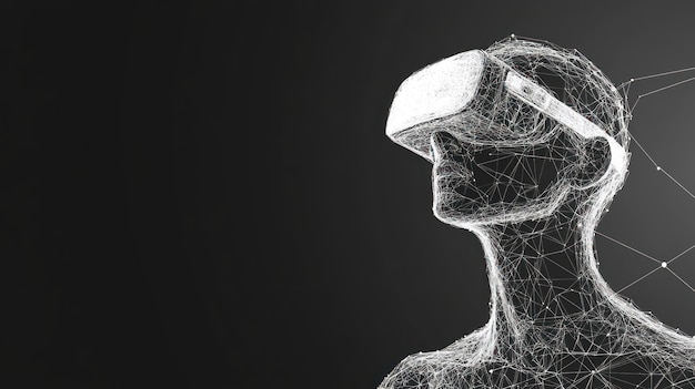 Wireframe person wearing VR headset