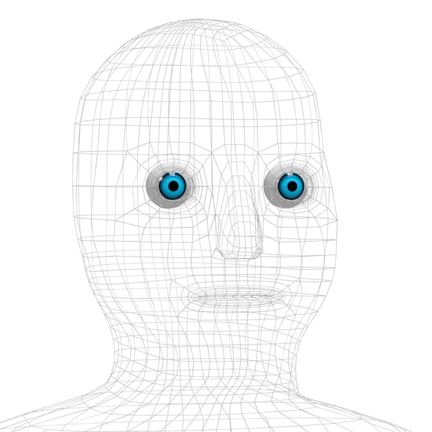 Wireframe robot gezicht met oogbollen 3D illustratie