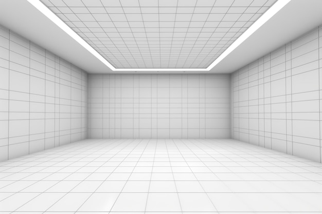 写真 デジタルスペースの白い背景の視点グリッドボックスにワイヤフレームの部屋