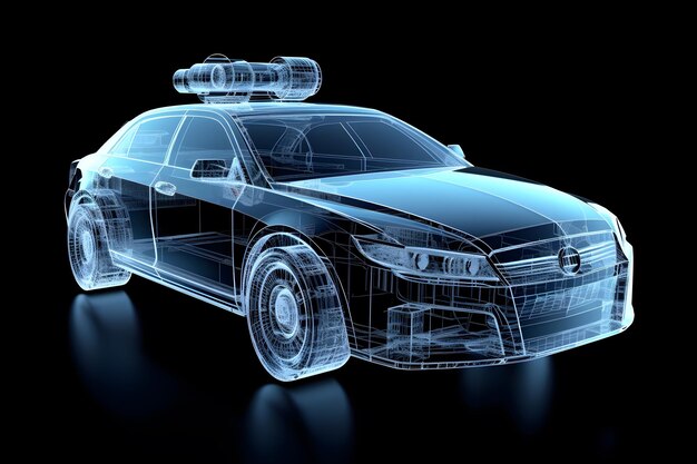 Wireframe van een moderne auto hologram van een futuristisch automotive laag veelhoekig model