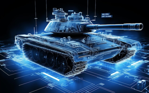 Wireframe view of a tank isolated on a black background