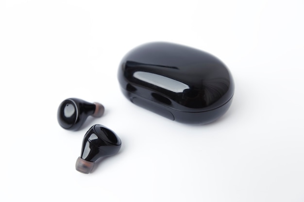 Wireless black headphones on a white background