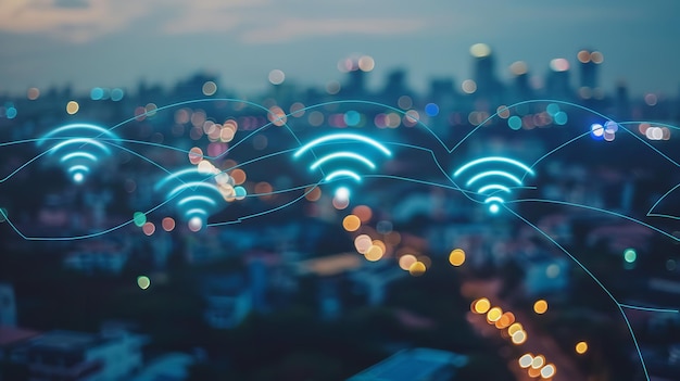 Foto connettività wireless e città di connessioni ia generativa