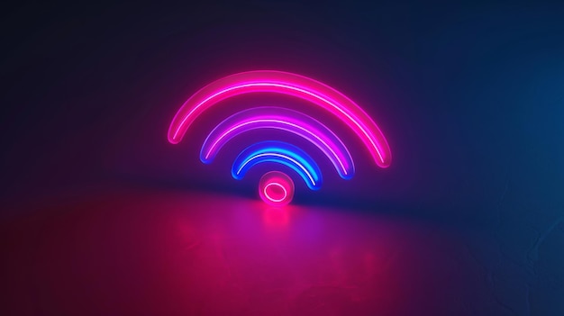 Wireless d neon icon and future with internet network and dark background for connection symbol