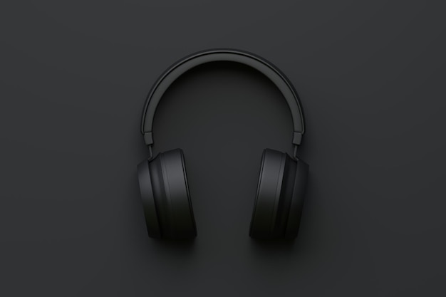 Photo wireless headphones on a black background top view 3d render illustration