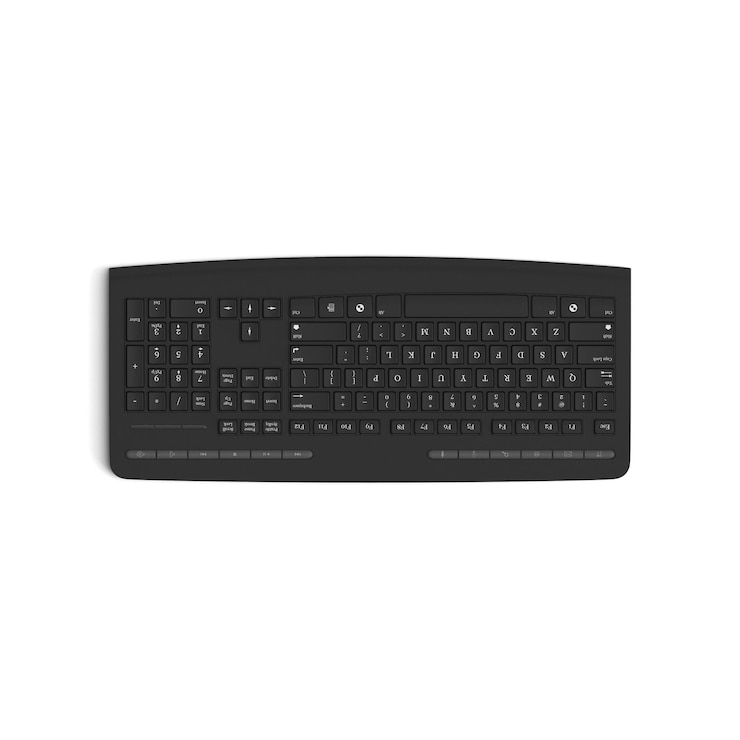Photo wireless keyboard isolated on white background high quality image front top view black full rotated multifunctional front rotated right