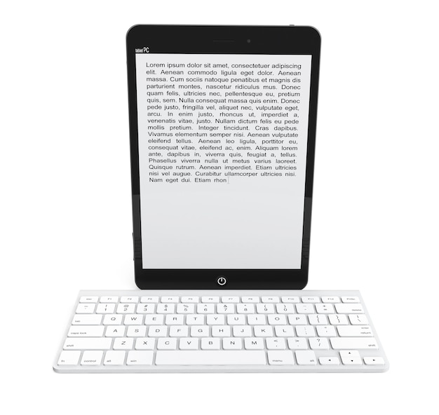 Wireless keyboard with Tablet PC on a white background