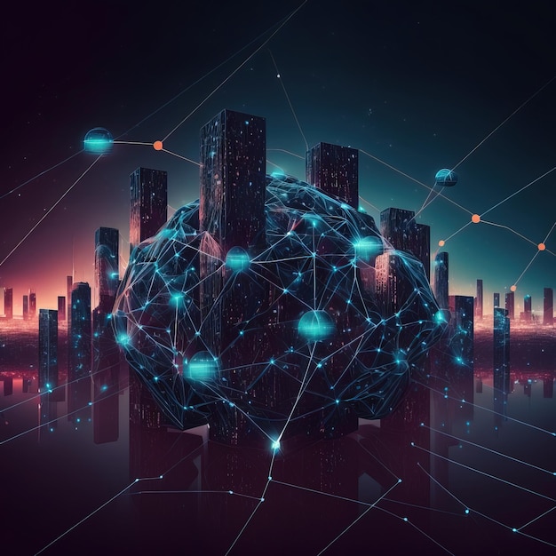 Wireless network and Connection technology concept with Abstract city background