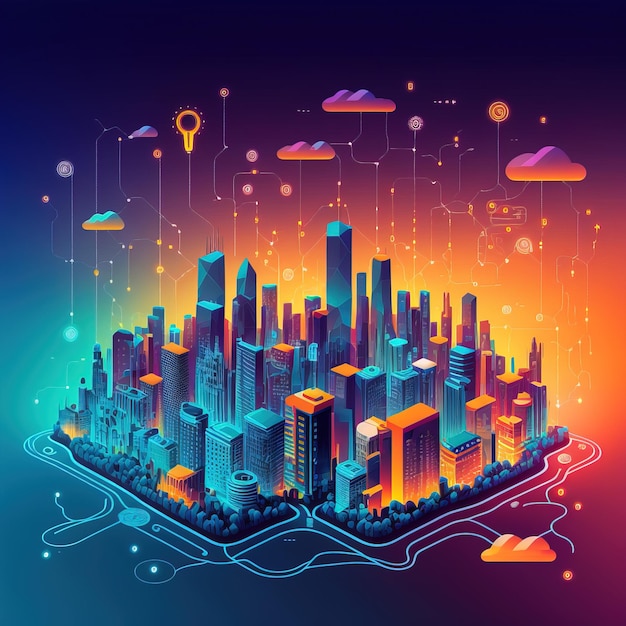 Wireless network and Connection technology concept with Abstract city background