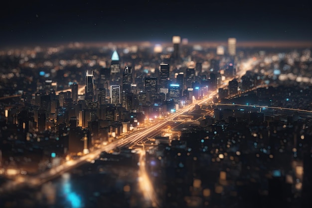 Wireless network and Connection technology concept with city background at night