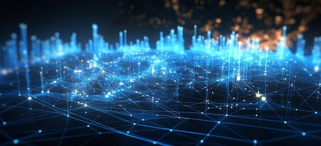 Wireless network and connection technology network grid and particles connected