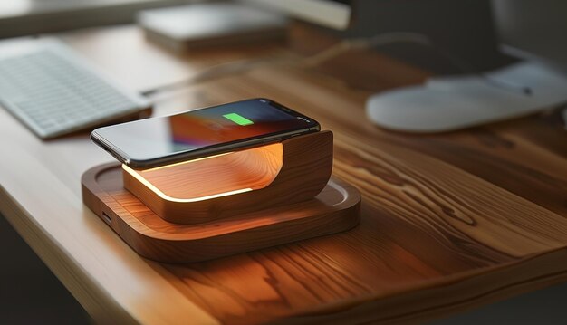 Photo wireless phone charging unit in the form of a desk lamp