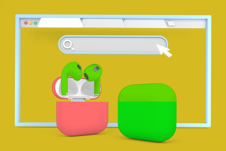 फोटो wireless pods and website icons front side in yellow background