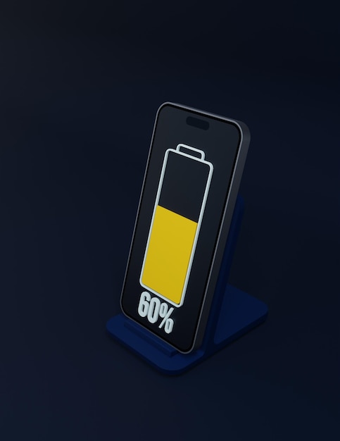 Wireless smartphone battery charging percentage indicator\
symbol 60 percentage 3d illustration