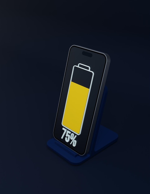 Wireless smartphone battery charging percentage indicator\
symbol 75 percentage 3d illustration