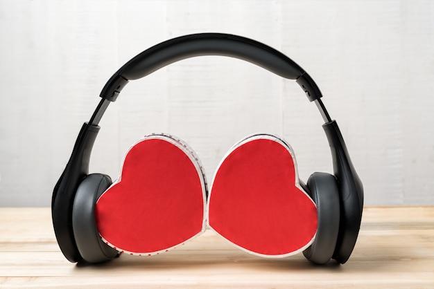 Wireless stereo headset and two heart shape box. Listen to your heart