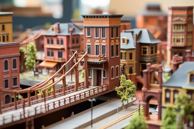 Photo wires forming bridges in miniature city