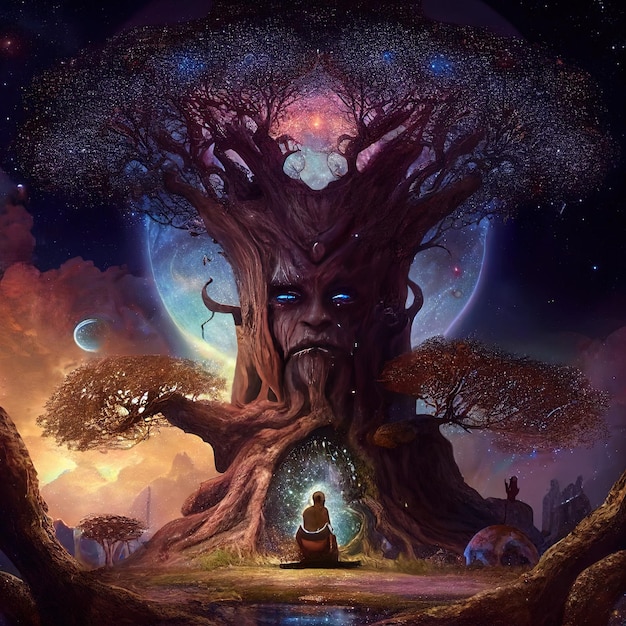 Wisdom039s Guardian Enorme Fantasy Universe-boom met een gezicht dat wijsheid schenkt