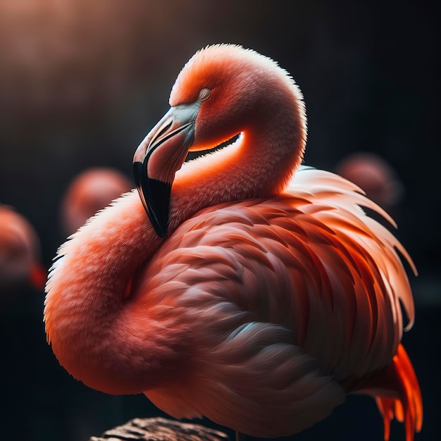 A wise AMERICAN FLAMINGGO BIRD perches on a branch