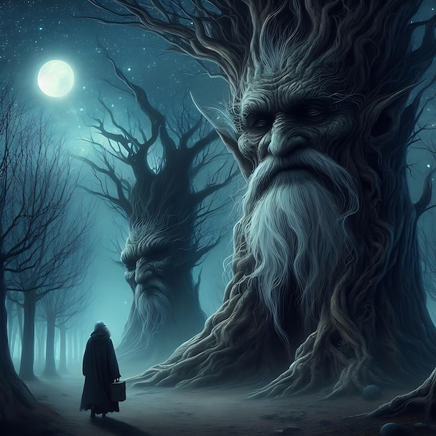Wise Mystical Tree in een regenwoud AI gegenereerd