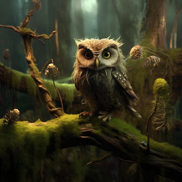 A wise old owl in the style of Winnie the Pooh perch