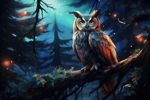 Foto wise owl bos vogel nacht generate ai