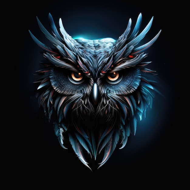 Wise owl glowing on a dark background