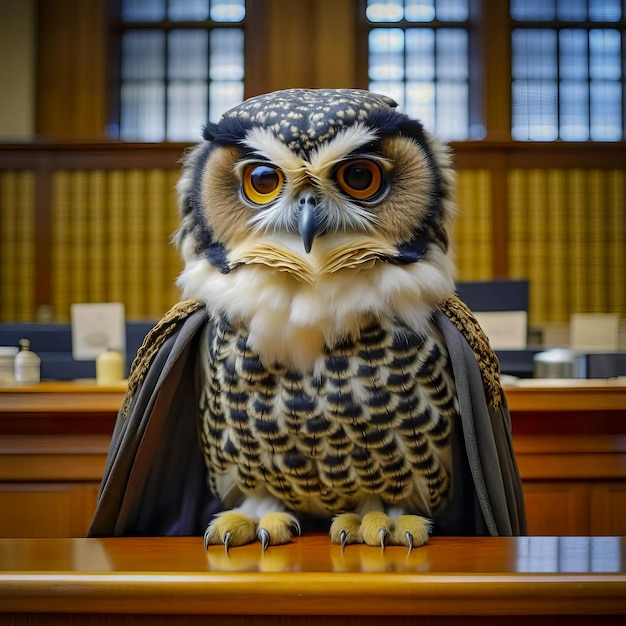 Wise owl judge in the courtroom