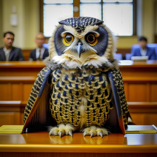 Wise owl judge in the courtroom