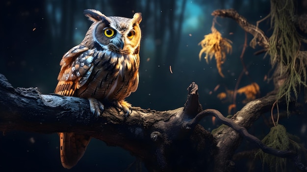 A wise owl perched on a branch