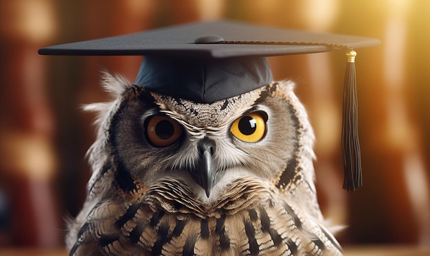 Foto un gufo saggio con un berretto da laurea