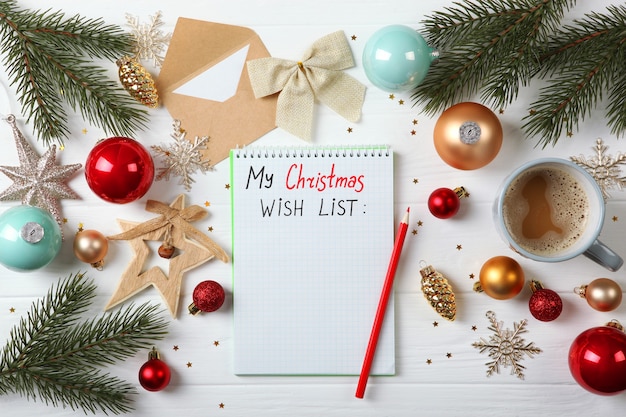 Wish list for christmas and new year and christmas decor top\
view