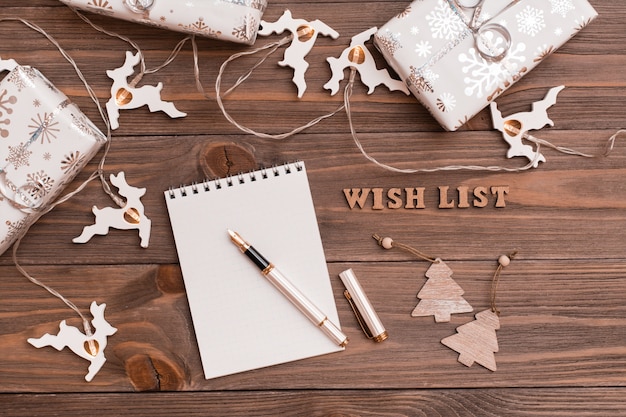 Wish list with blank paper for writing