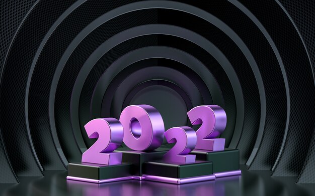 Foto ti auguro un felice anno nuovo 2022 sfondo di rendering 3d con motivo a cerchio scuro