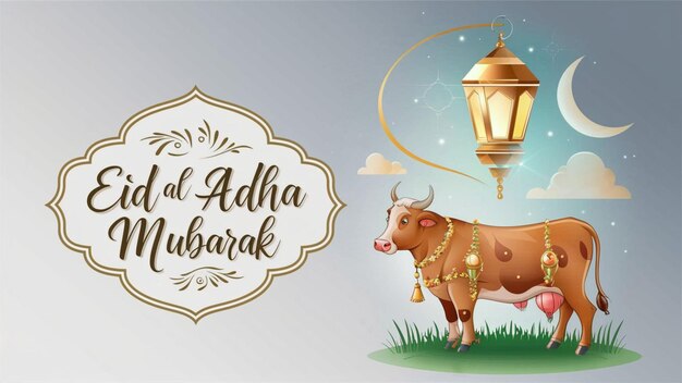 Foto auguriamo eid al adha mubarak con una splendida illustrazione