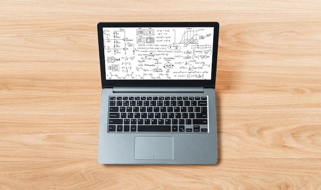 Wiskundige vergelijkingen en modieuze formule op computerscherm