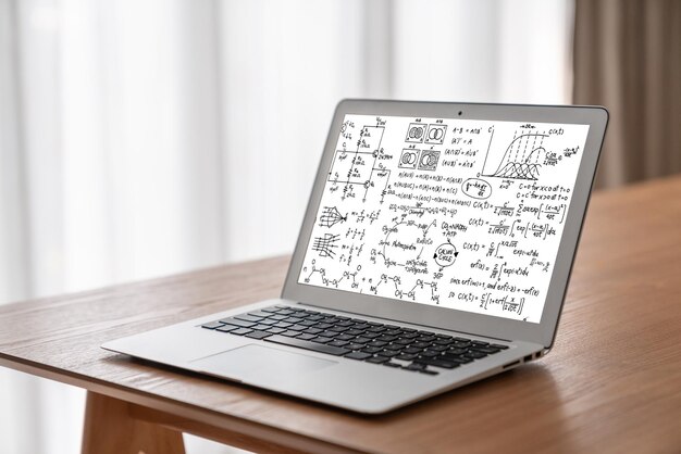 Wiskundige vergelijkingen en modieuze formule op computerscherm