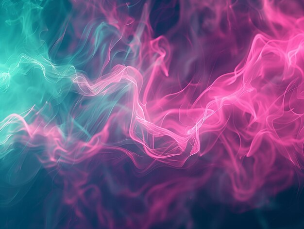 Wisps of pink and teal smoke intertwine against a dark background evoking a mystical aura