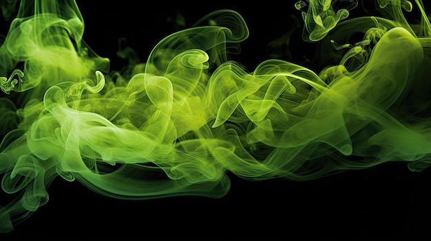 Photo wispy green smoke flowing on black background generative ai